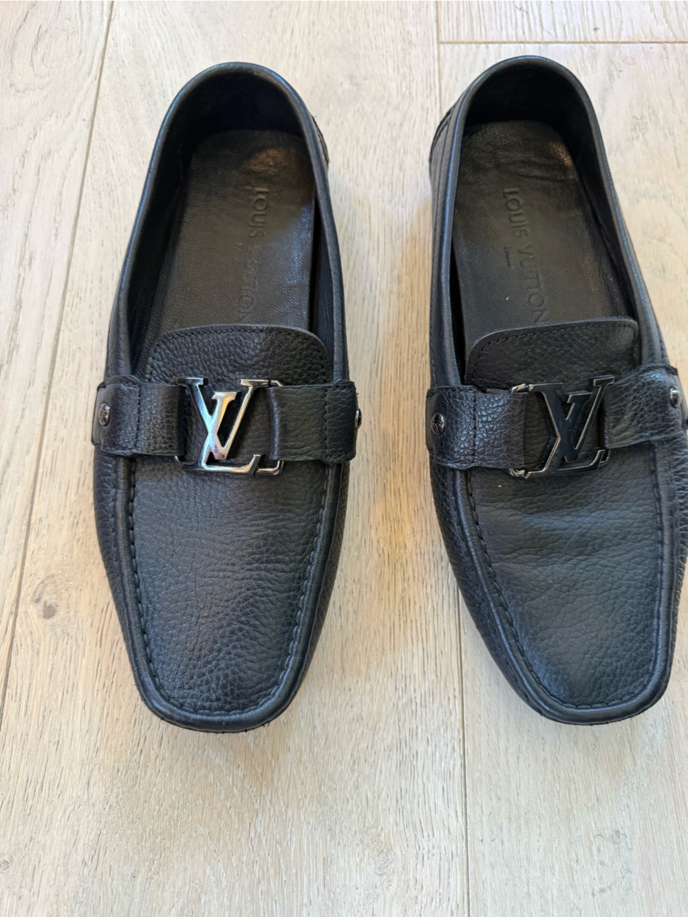 Louis Vuitton Black Pebbled Leather LV Bit Loafers